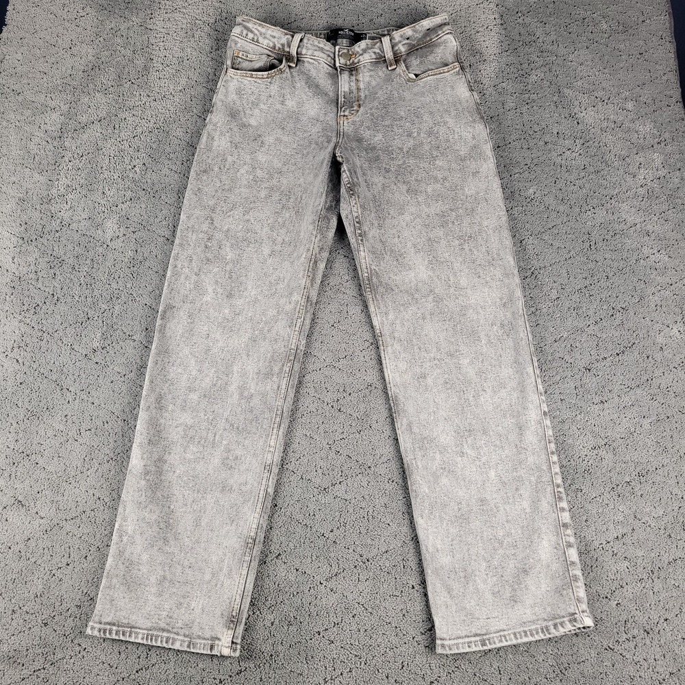 Hollister Jeans Womens 9 Gray Acid Wash Low Rise Dad Jean Straight Leg Stretch